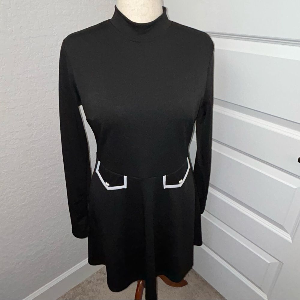 Smak Parlour 1960s Turtleneck Long Sleeve A-Line Dress